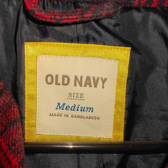 Old Navy Women Medium Red & Black Plaid Double Breasted Wool Blend Pea Coat - Picture 8 of 8